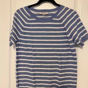 LOFT Sky Blue and White Knit Sweater Tee Shirt